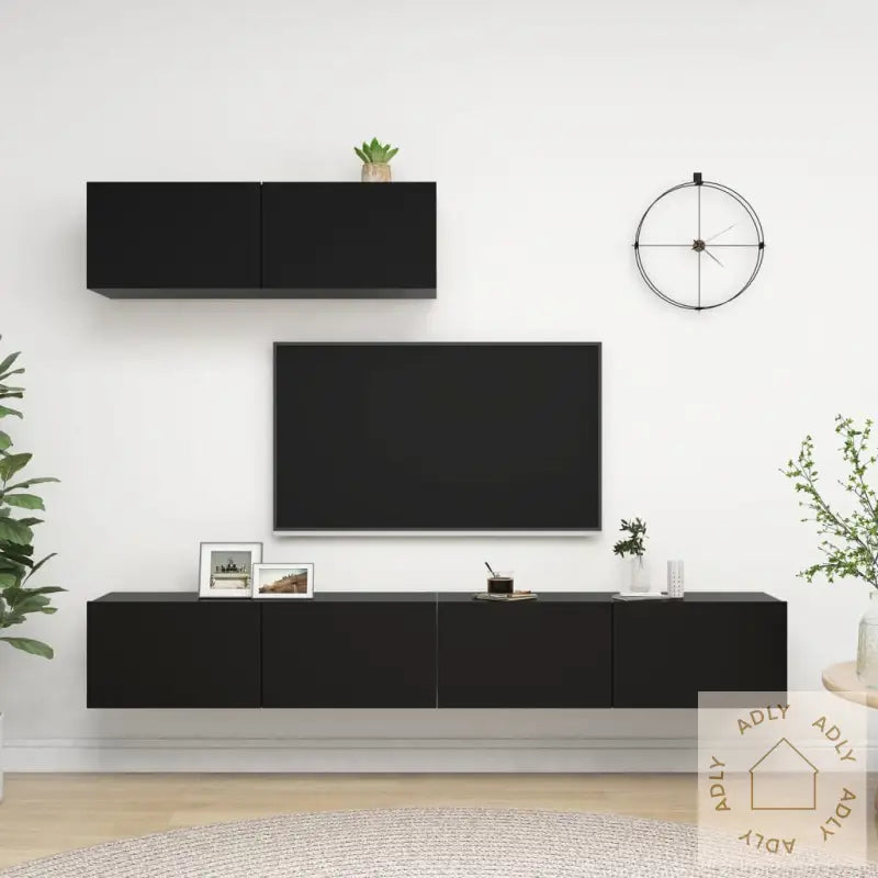Tv-Benker 3 Stk Svart Konstruert Tre