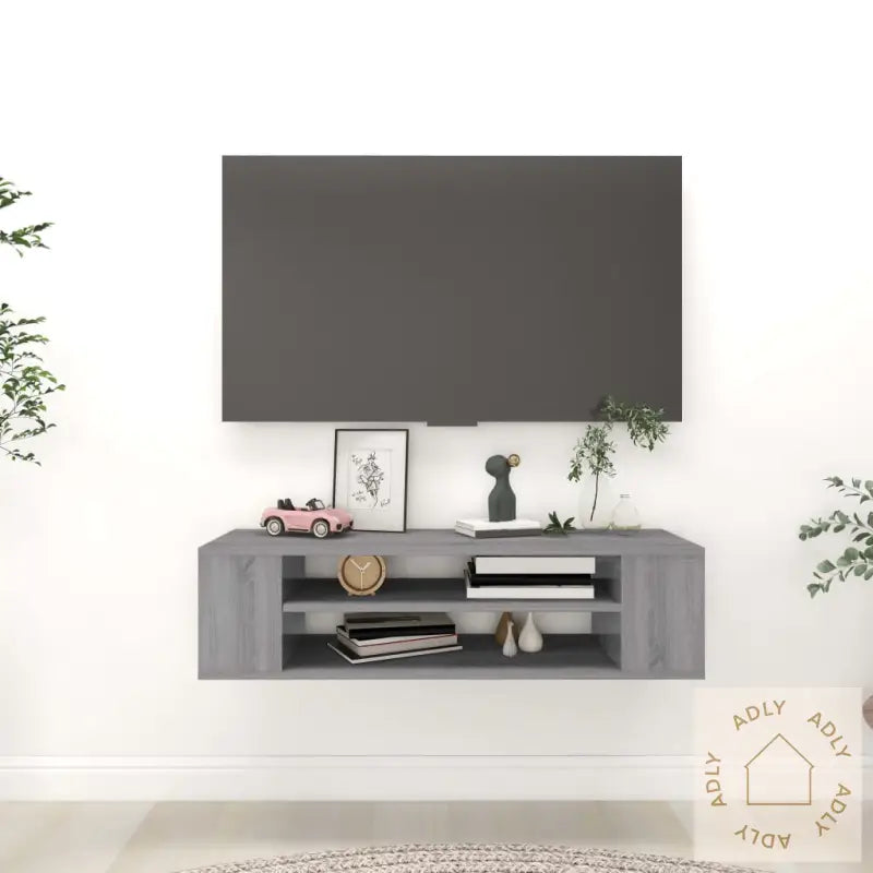 Hengende Tv-Benk Grå Sonoma 100X30X26,5 Cm Konstruert Tre