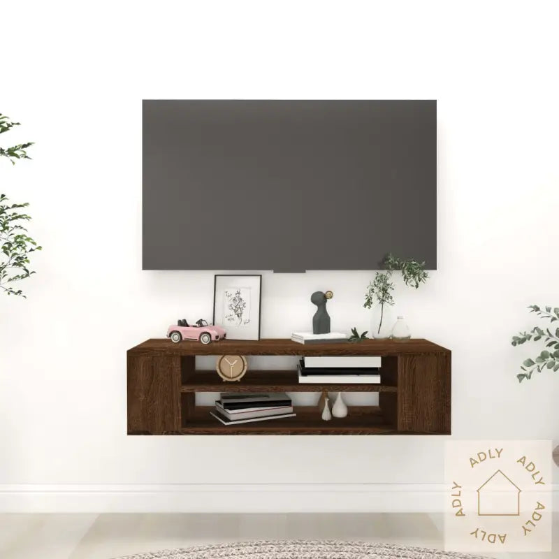Hengende Tv-Benk Brun Eik 100X30X26,5 Cm Konstruert Tre