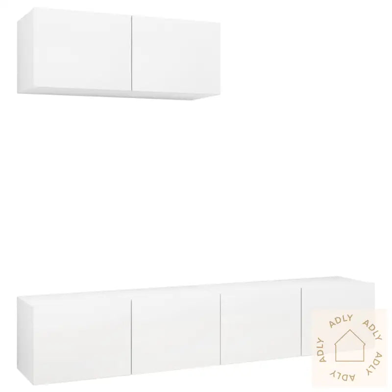 Tv-Benksett 3 Deler Hvit Konstruert Tre