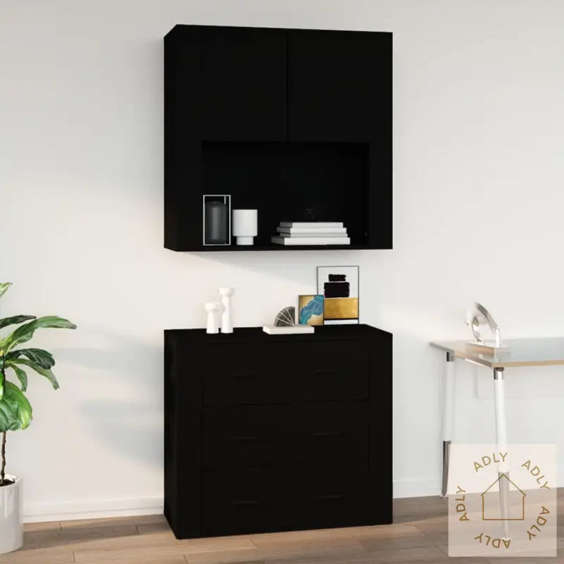 Veggskap Svart 80X33X80 Cm Konstruert Tre