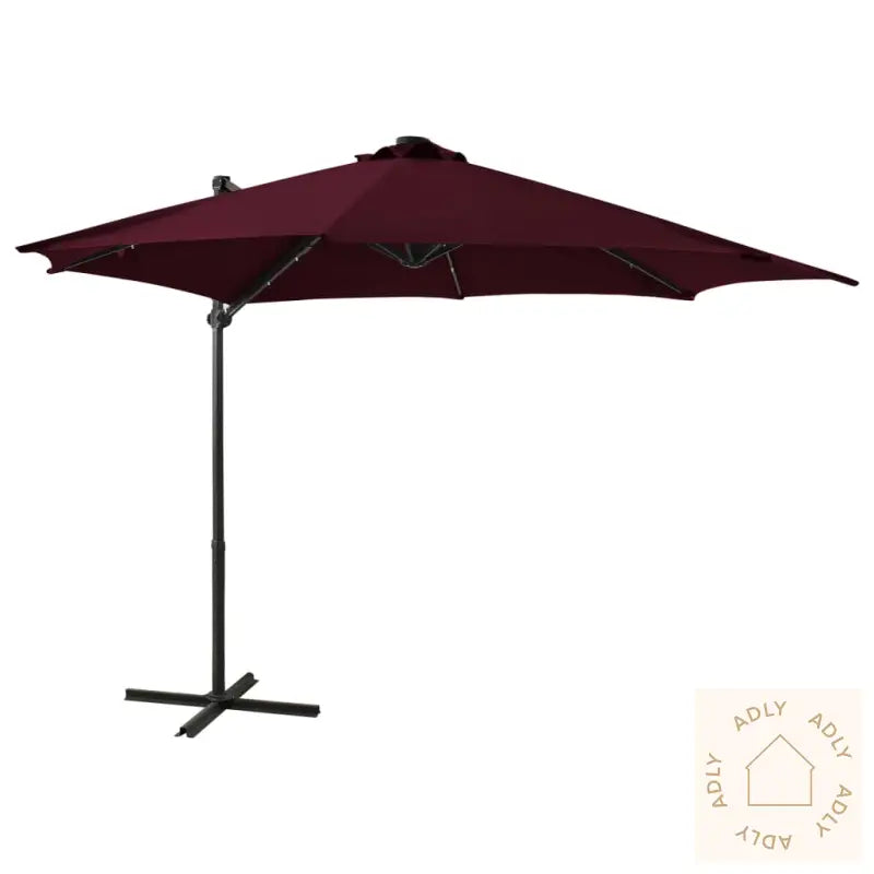 Hengende Hageparasoll Med Stang Og Led-Lys Vinrød 300 Cm