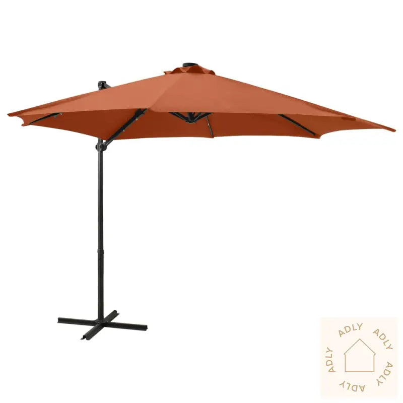Hengende Hageparasoll Med Stang Og Led-Lys Terrakotta 300 Cm