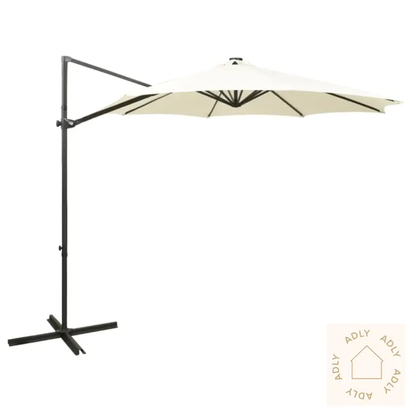 Hengende Hageparasoll Med Stang Og Led-Lys 300 Cm Sand