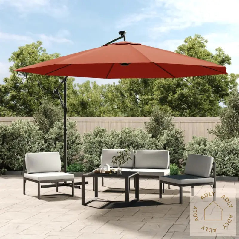 Hengende Hageparasoll Med Led-Lys Terrakotta 350 Cm