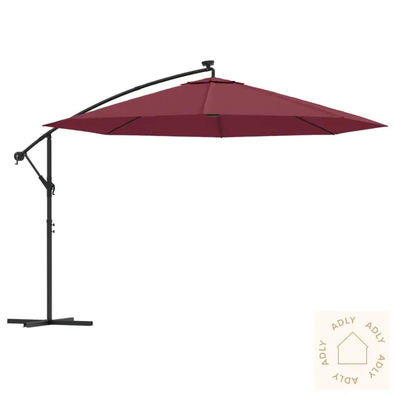 Hengende Hageparasoll Med Led-Lys Vinrød 350 Cm