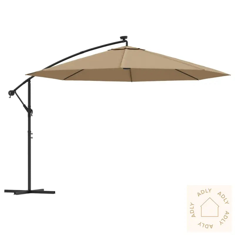 Hengende Hageparasoll Med Led-Lys Og Metallstang 350 Cm Gråbrun