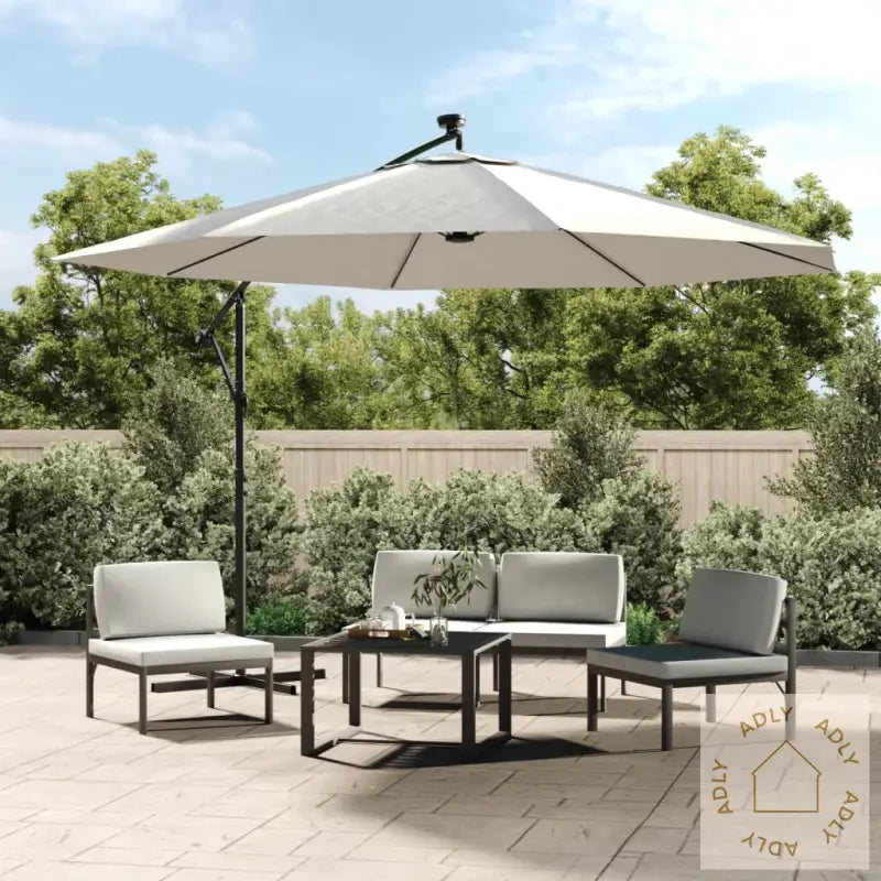 Hengende Hageparasoll Med Led-Lys Og Metallstang 350 Cm Sand
