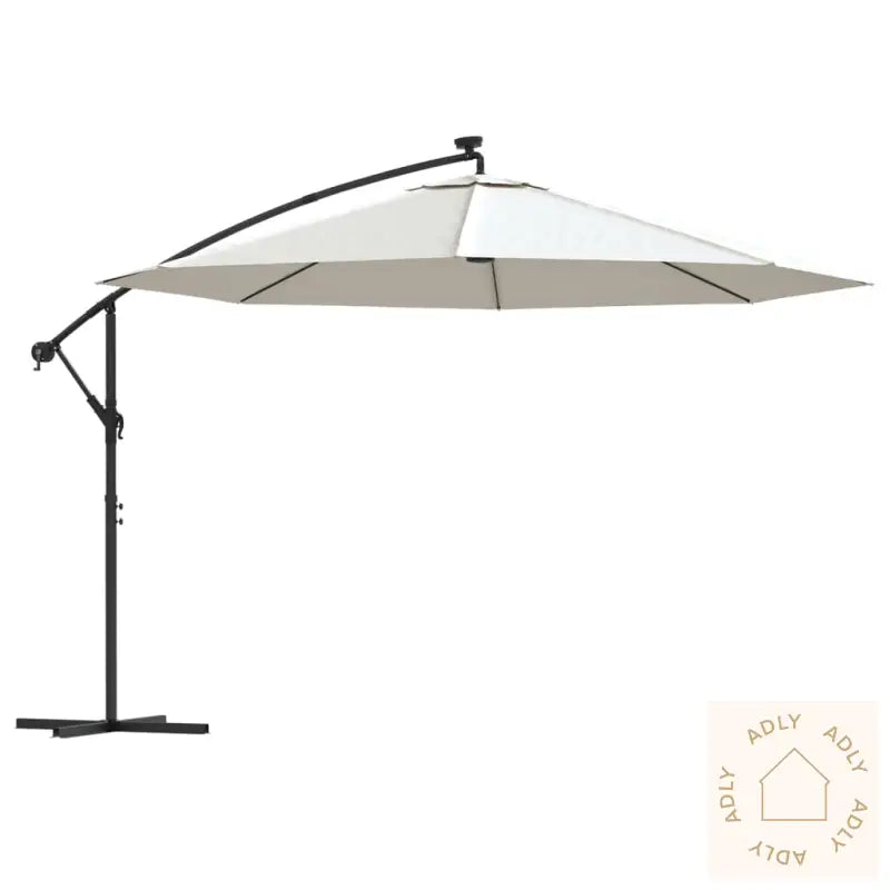 Hengende Hageparasoll Med Led-Lys Og Metallstang 350 Cm Sand
