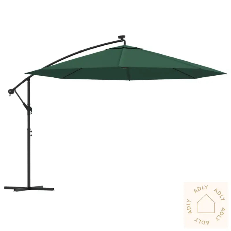 Hengende Hageparasoll Med Led-Lys Og Metallstang 350 Cm Grønn