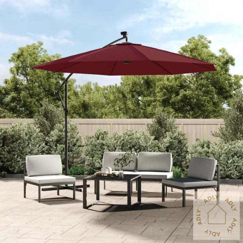 Hengende Hageparasoll Med Led-Lys Og Stålstang Vinrød