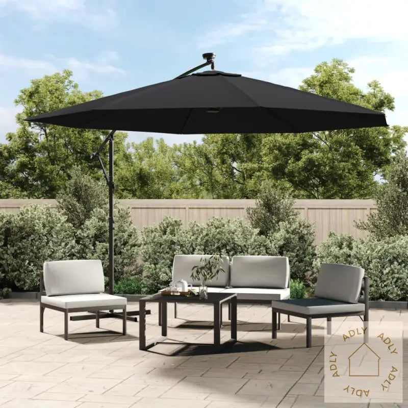 Hengende Hageparasoll Med Led-Lys Svart 350 Cm