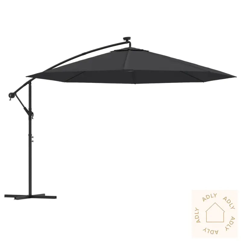 Hengende Hageparasoll Med Led-Lys Svart 350 Cm
