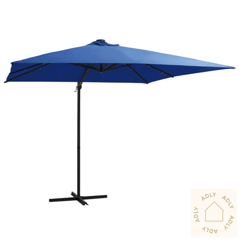 Hengende Hageparasoll Med Led Og Stålstang 250X250 Cm Asurblå