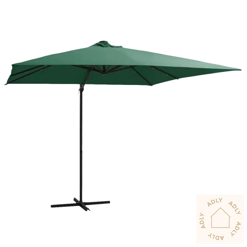 Grønt rektangulært hengeparasoll med LED-lys passer til hagemøbler og møbler til hjemmet