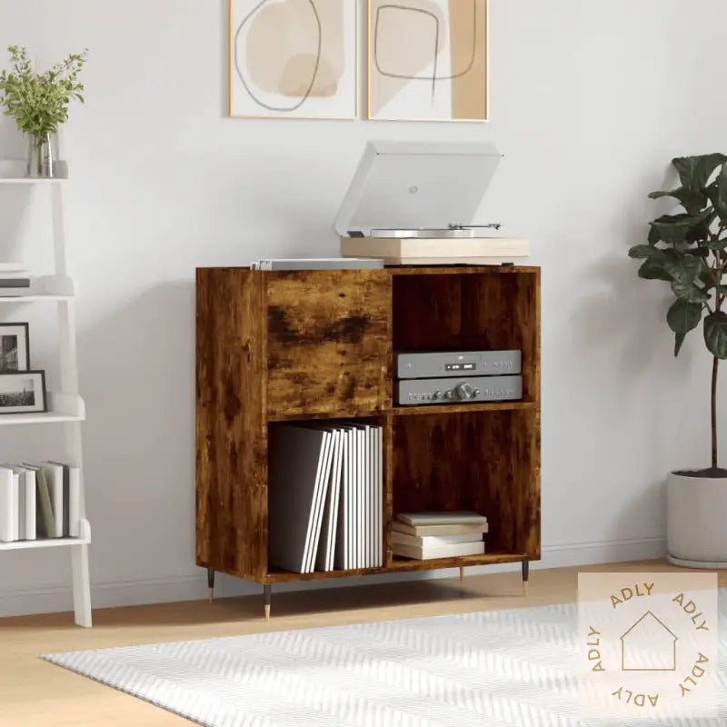 Hifi-Benk Røkt Eik 84,5X38X89 Cm Konstruert Tre