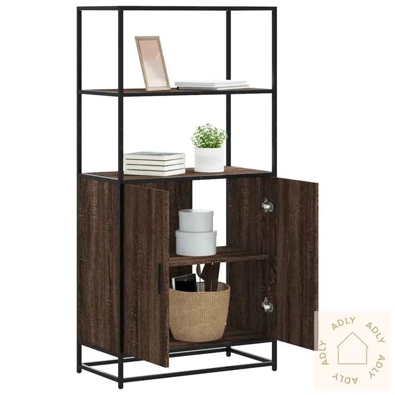 Highboard Brun Eik 68X35X139 Cm Konstruert Tre Og Metall
