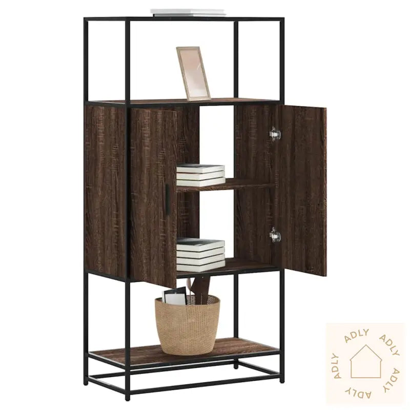 Highboard Brun Eik 68X35X139 Cm Konstruert Tre Og Metall
