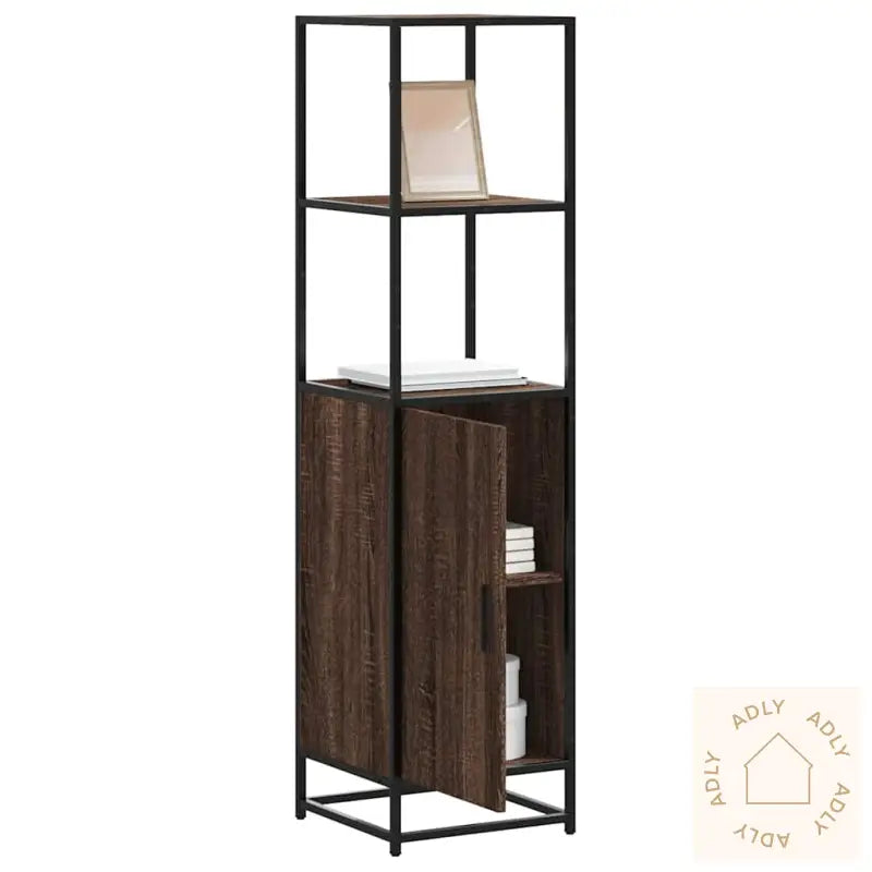 Highboard Brun Eik 35,5X35X139 Cm Konstruert Tre Og Metall