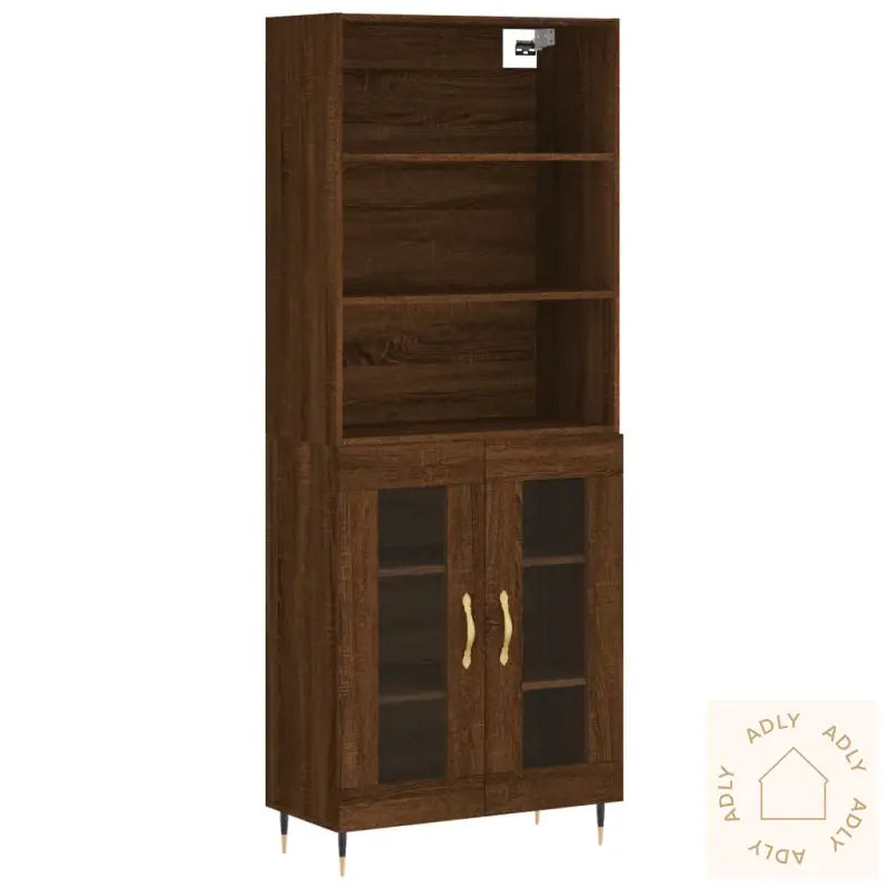 Highboard Brun Eik 69,5X34X180 Cm Konstruert Tre