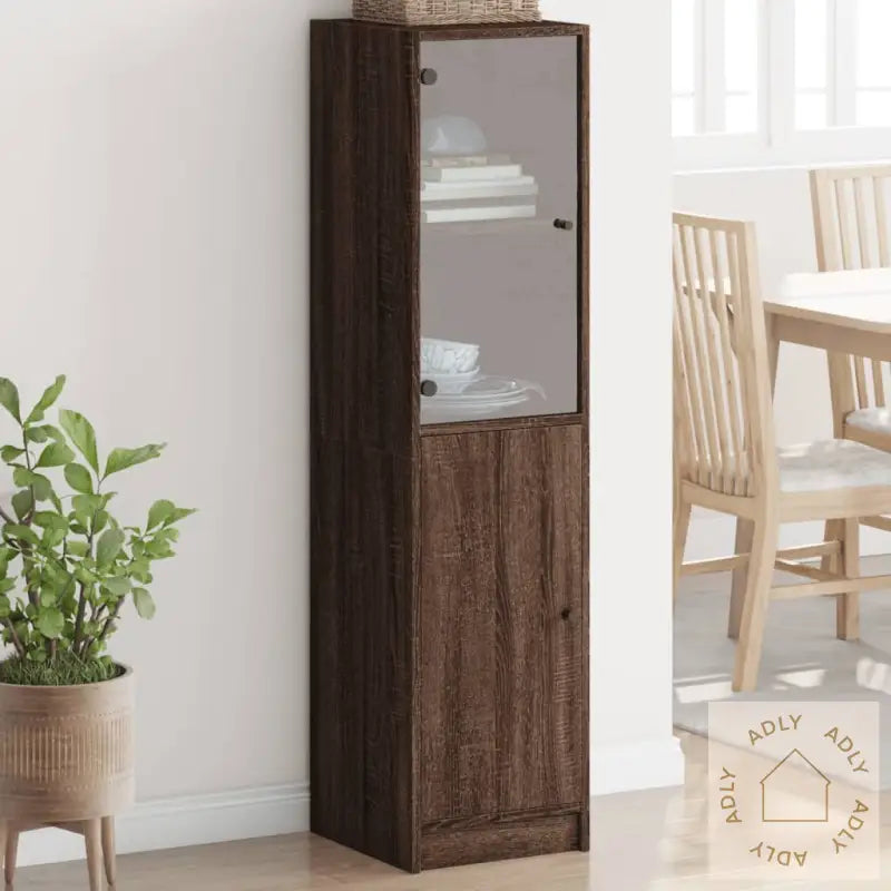Highboard Med Glassdører Brun Eik 35X37X142 Cm