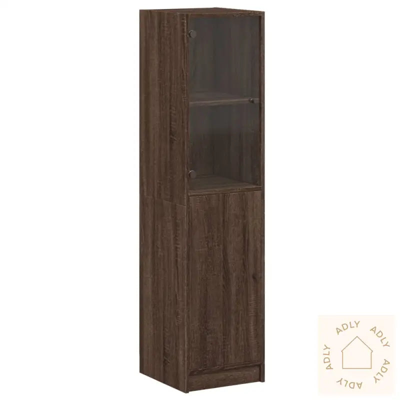 Highboard Med Glassdører Brun Eik 35X37X142 Cm