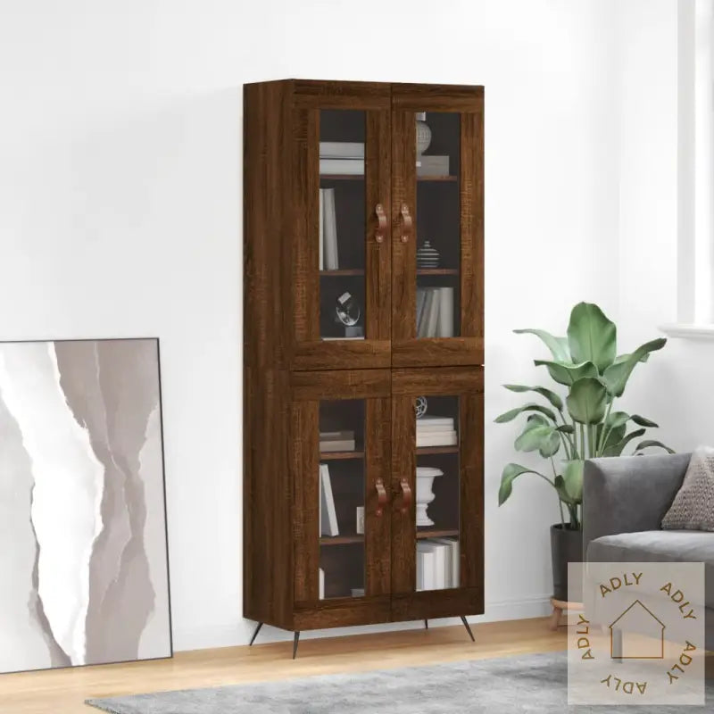Highboard Brun Eik 69,5X34X180 Cm Konstruert Tre
