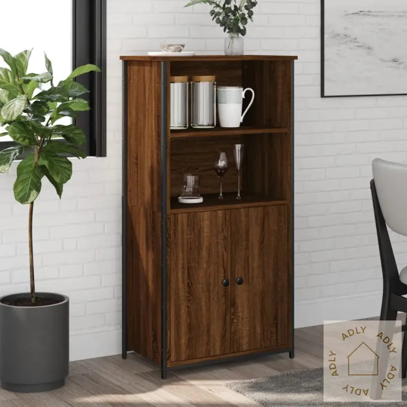 Highboard Brun Eik 62X36X121,5 Cm Konstruert Tre