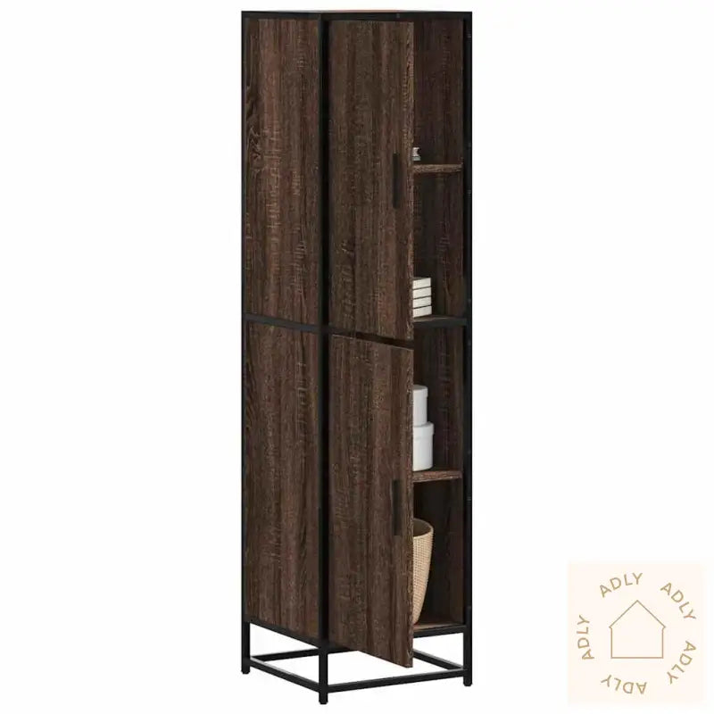 Highboard Brun Eik 35,5X35X139 Cm Konstruert Tre Og Metall