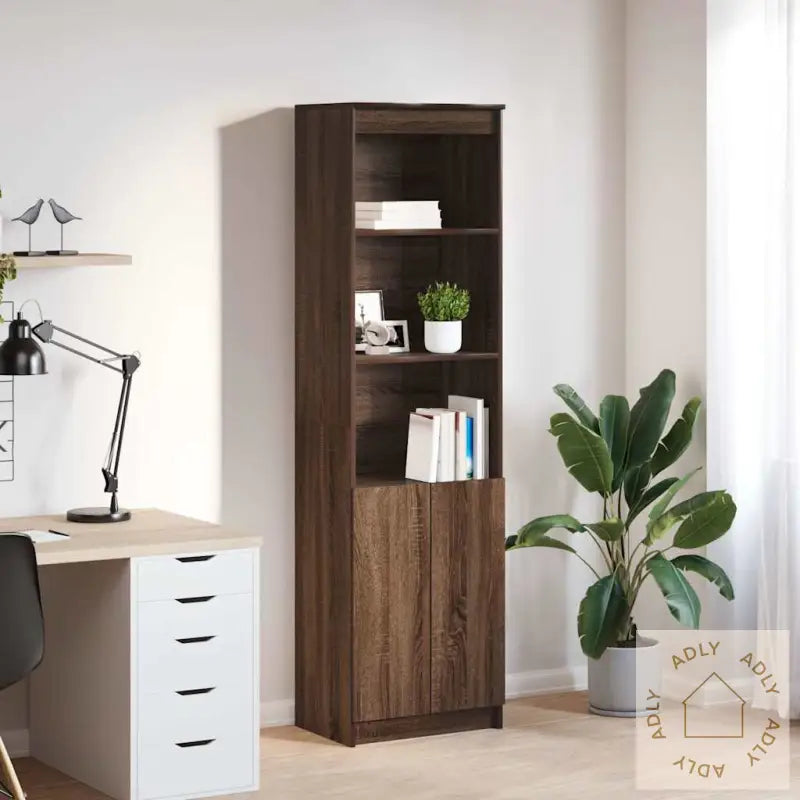 Highboard Brun Eik 50X35X180 Cm Konstruert Tre