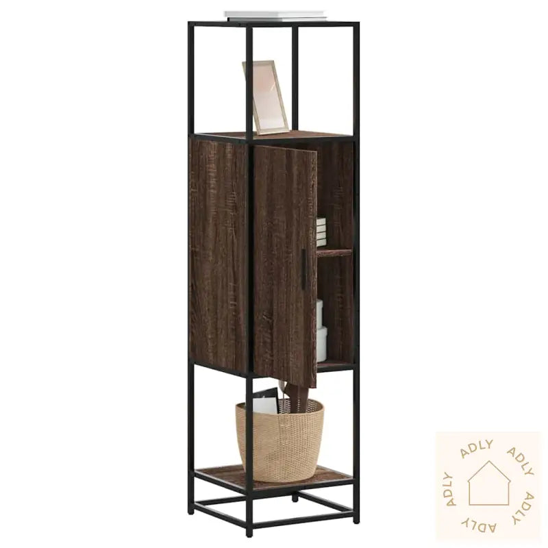 Highboard Brun Eik 35,5X35X139 Cm Konstruert Tre Og Metall