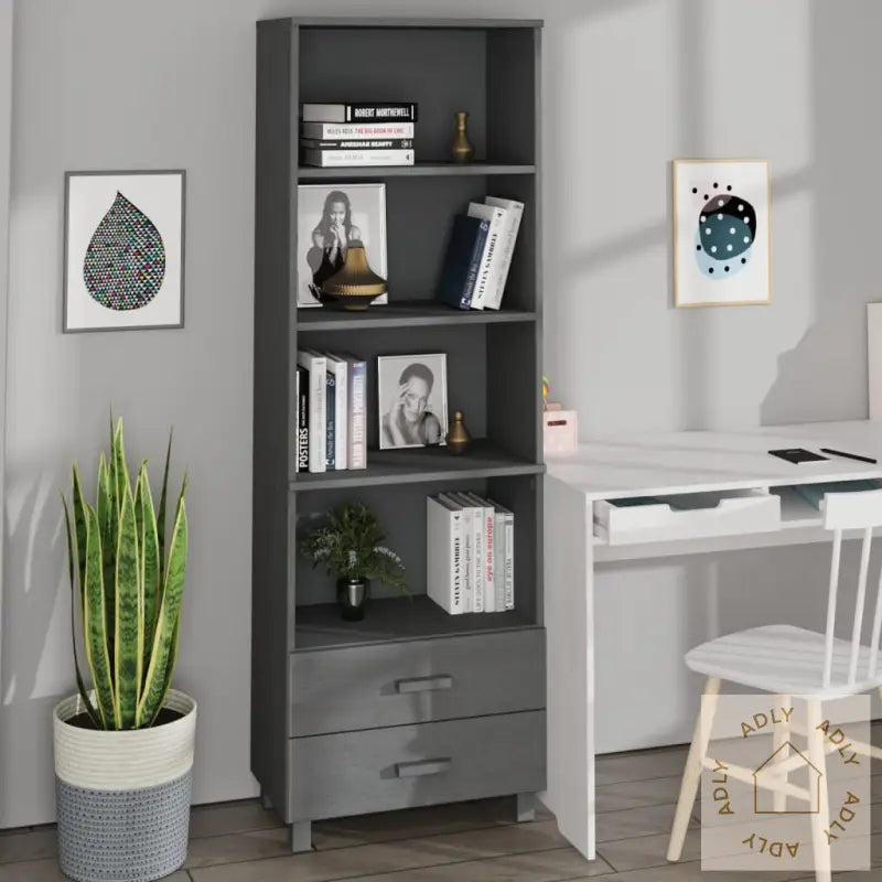 Highboard Hamar Mørkegrå 60X35X180 Cm Heltre Furu
