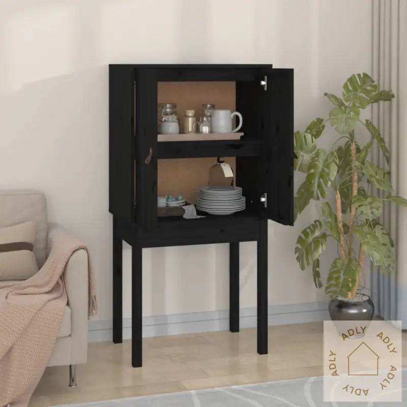 Highboard Svart 60X40X120 Cm Heltre Furu