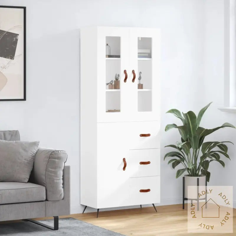 Highboard Hvit 69,5X34X180 Cm Konstruert Tre