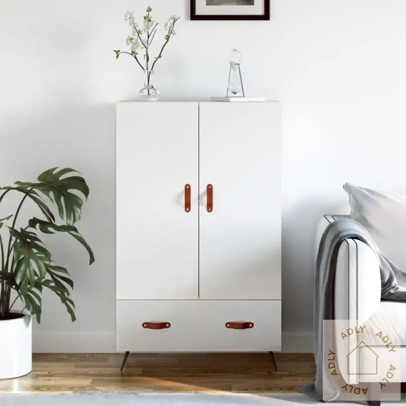 Highboard Høyglans Hvit 69,5X31X115 Cm Konstruert Tre