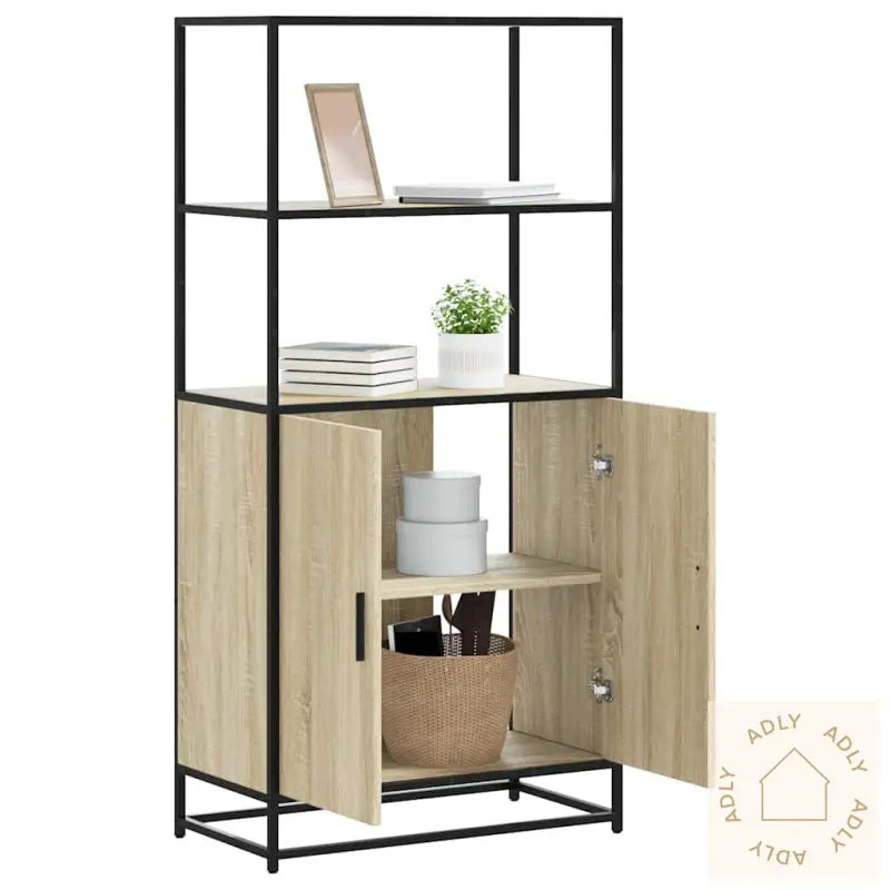 Highboard Sonoma Eik 68X35X139 Cm Konstruert Tre Og Metall