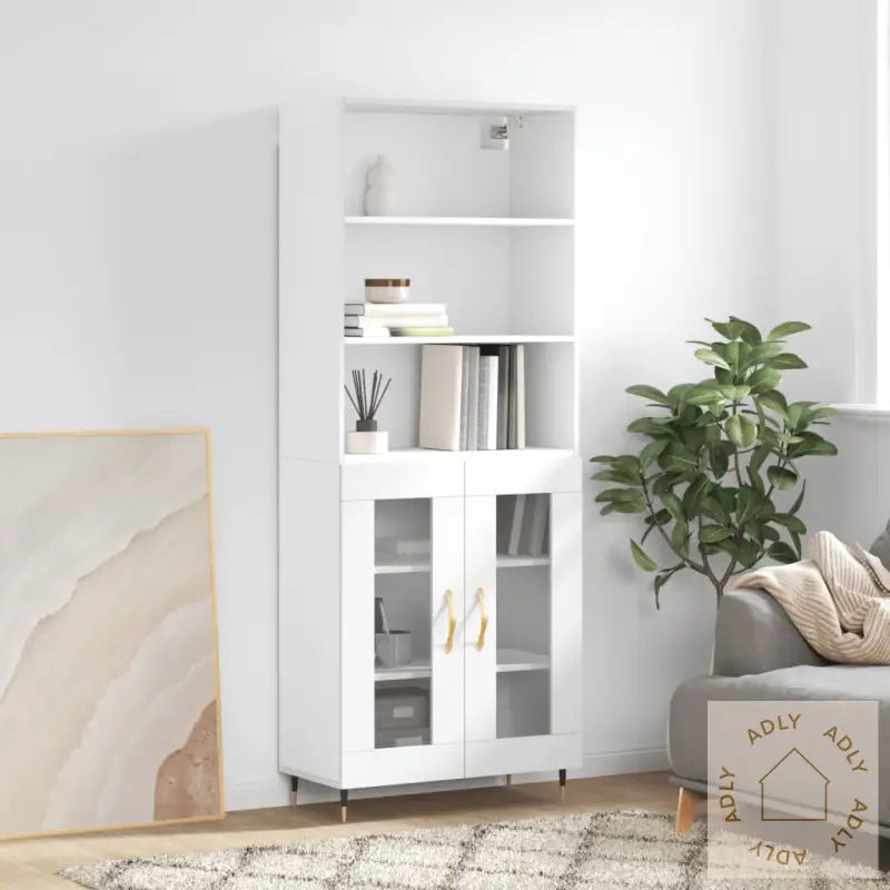 Highboard Hvit 69,5X34X180 Cm Konstruert Tre