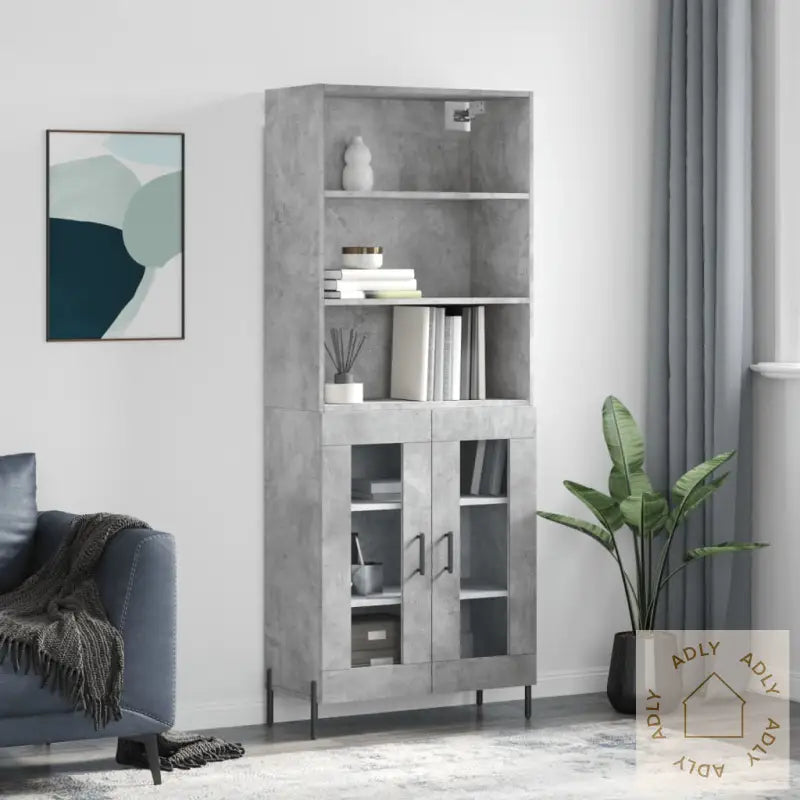 Highboard Betonggrå 69,5X34X180 Cm Konstruert Tre