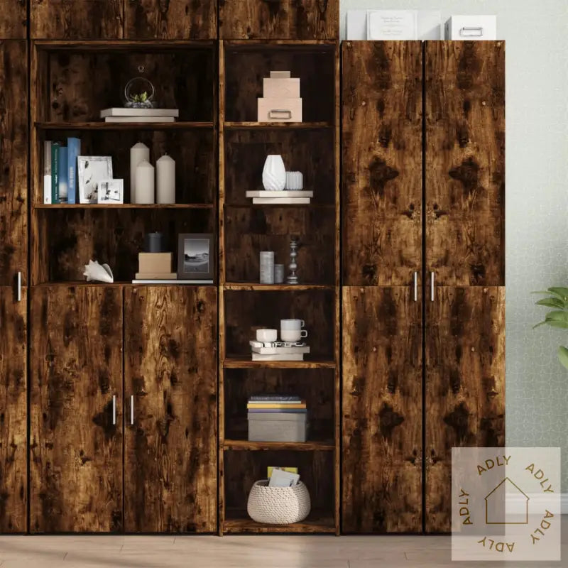 Highboard Røkt Eik 45X41X185 Cm Konstruert Tre