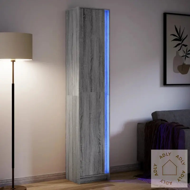 Garderobe Med Led Grå Sonoma 41,5X32,5X200 Cm Konstruert Tre
