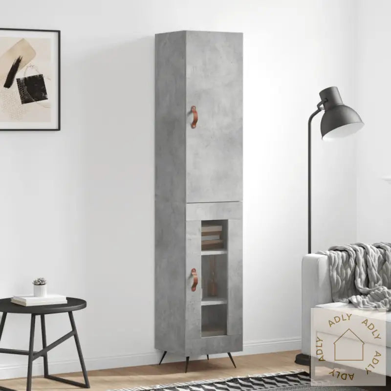 Highboard Betonggrå 34,5X34X180 Cm Konstruert Tre
