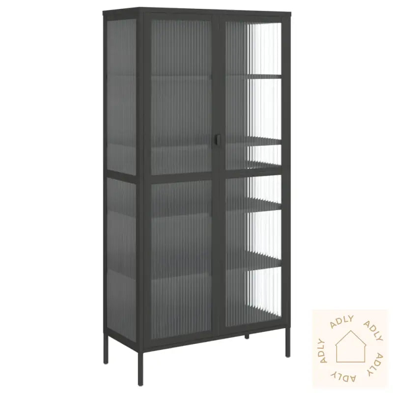Highboard Svart 85X40X180 Cm Glass Og Stål