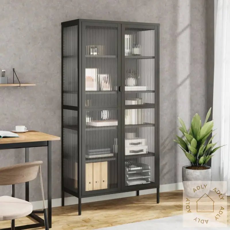 Highboard Svart 85X40X180 Cm Glass Og Stål