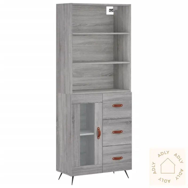 Highboard Grå Sonoma 69,5X34X180 Cm Konstruert Tre
