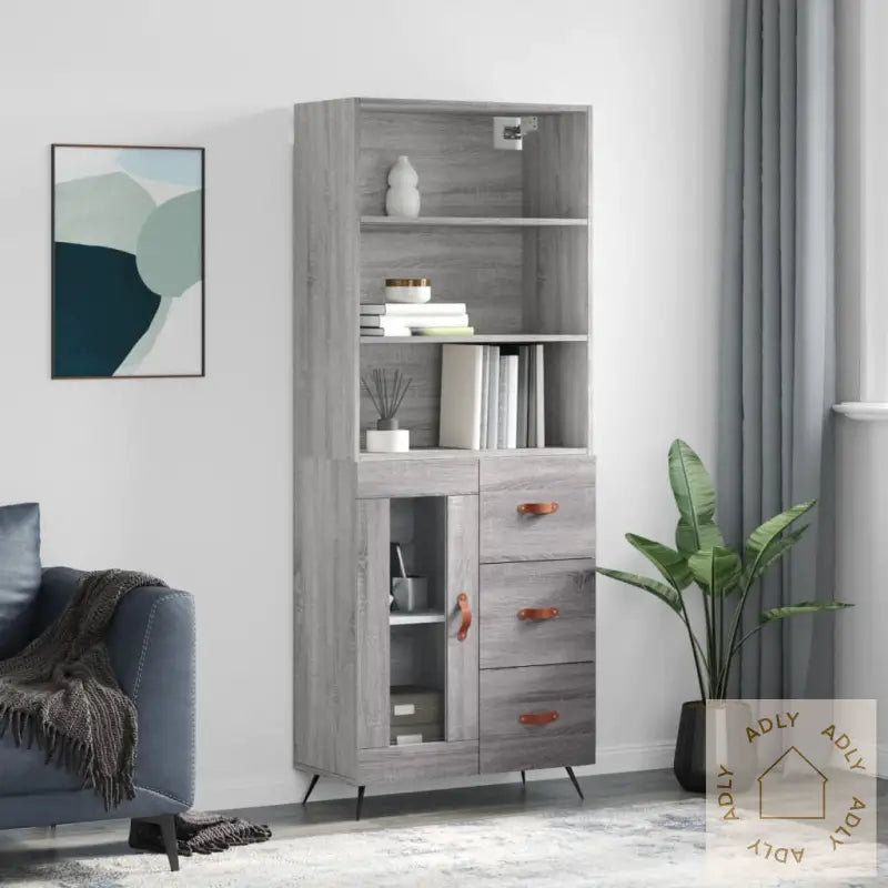 Highboard Grå Sonoma 69,5X34X180 Cm Konstruert Tre