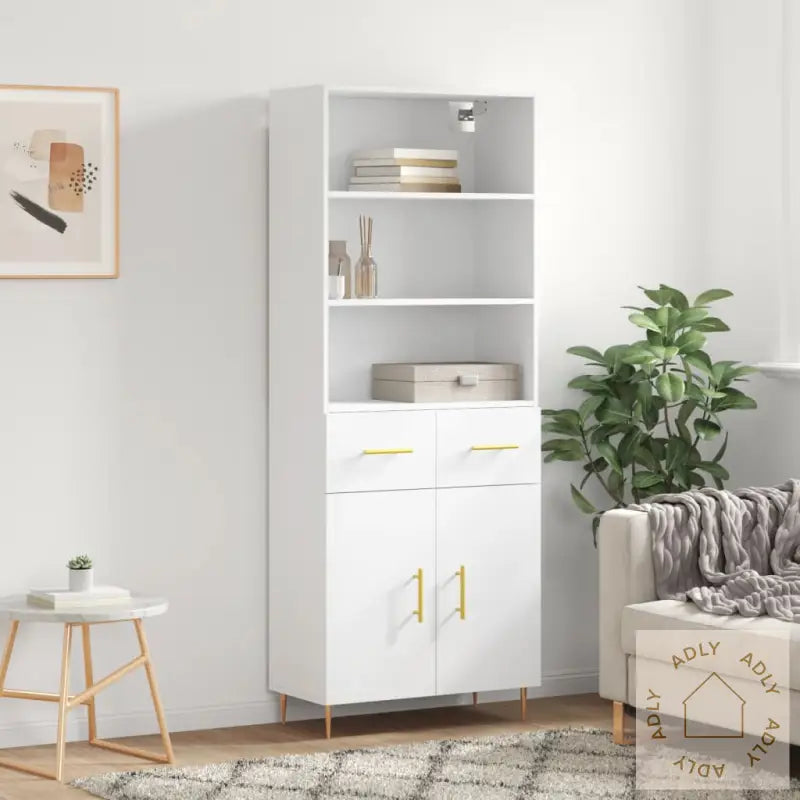 Highboard Hvit 69,5X34X180 Cm Konstruert Tre