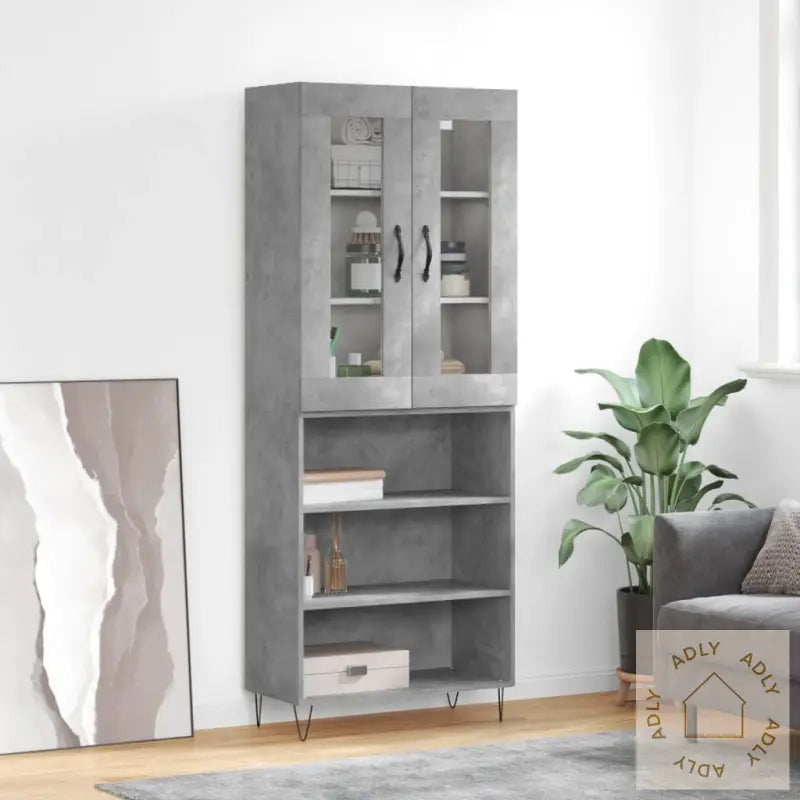 Highboard Betonggrå 69,5X34X180 Cm Konstruert Tre