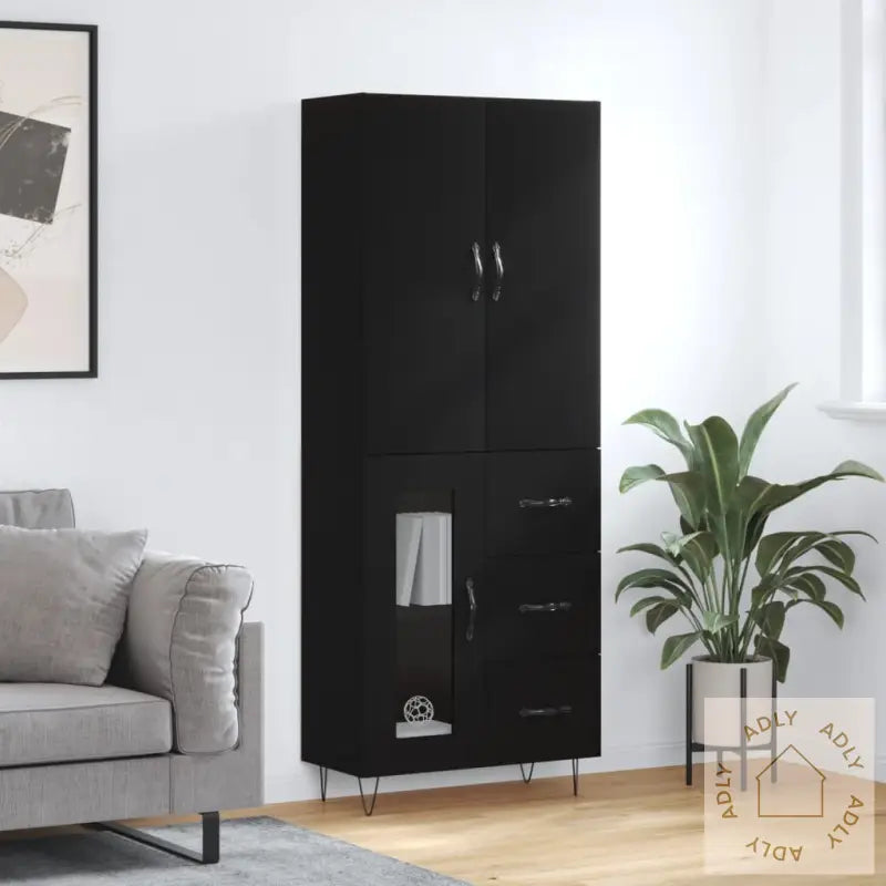 Highboard Svart 69,5X34X180 Cm Konstruert Tre