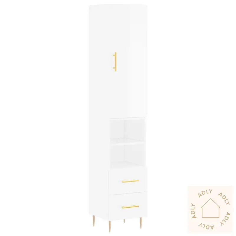 Highboard Høyglans Hvit 34,5X34X180 Cm Konstruert Tre