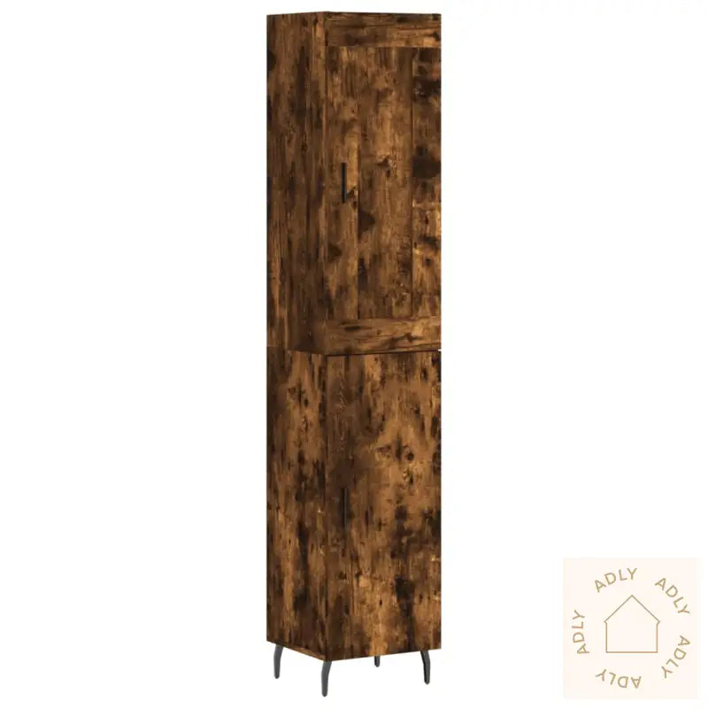 Highboard Røkt Eik 34,5X34X180 Cm Konstruert Tre